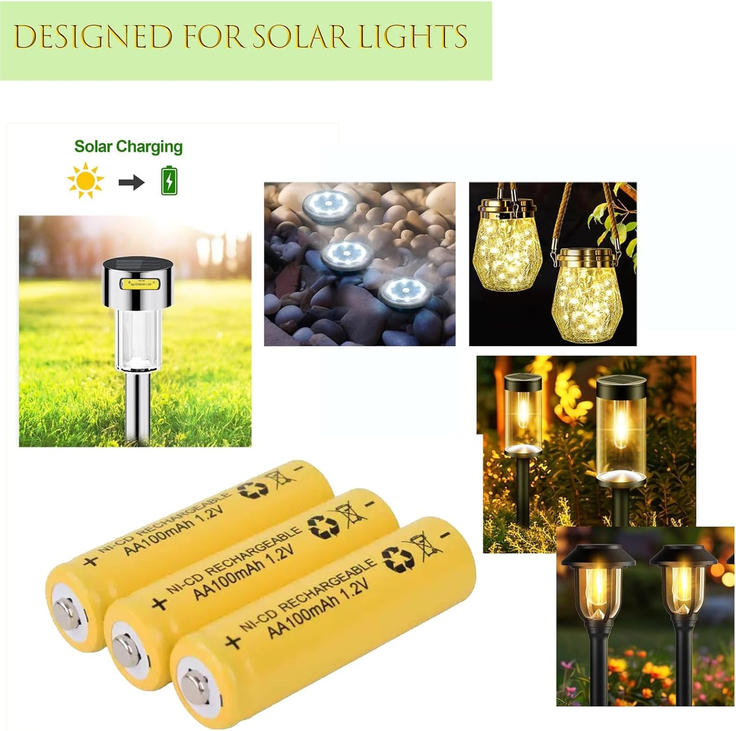 12-Pack AA 1.2V Ni-Cd Rechargeable Batteries for Solar Lights