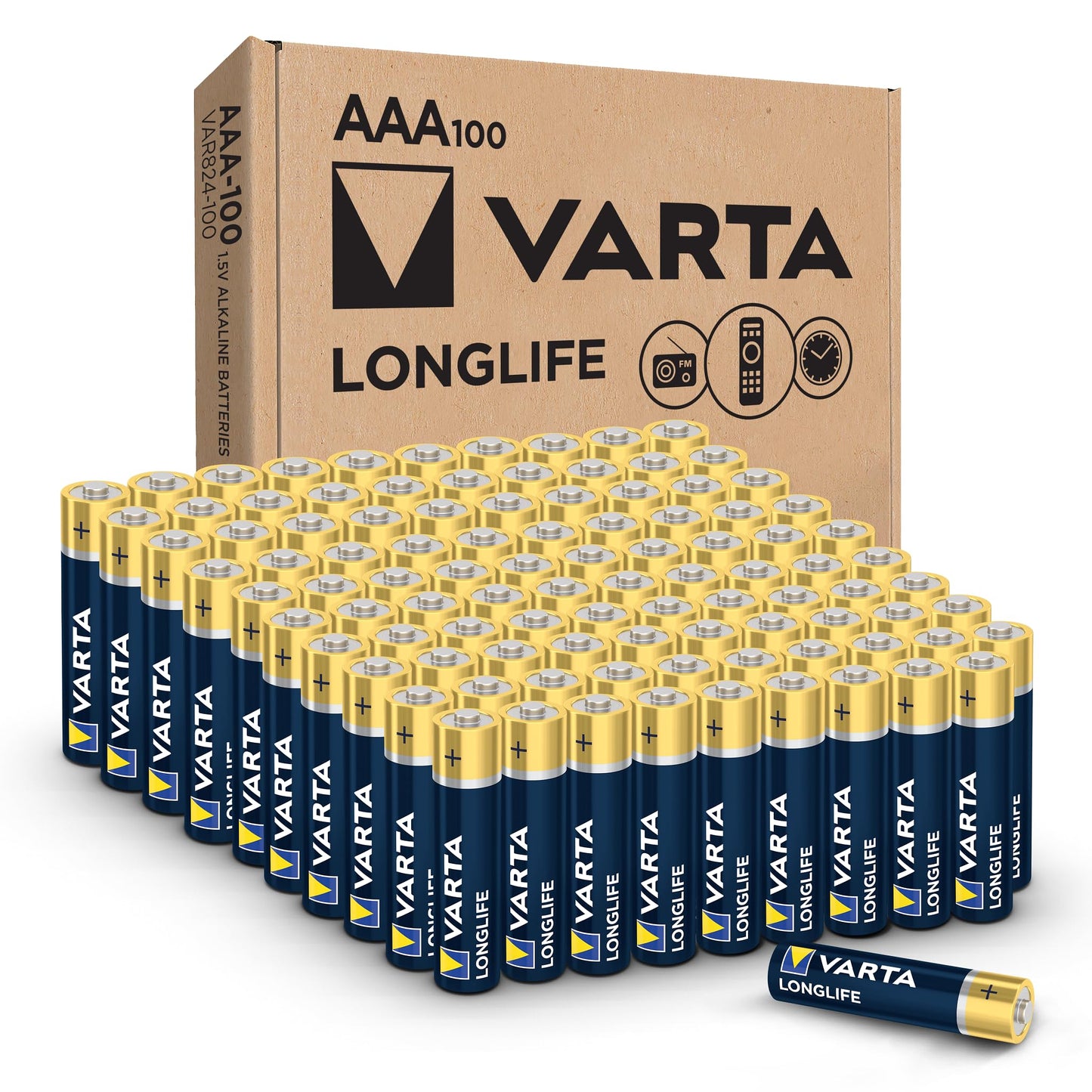 VARTA Longlife AA Batteries (100 Pack), Alkaline Triple A Battery